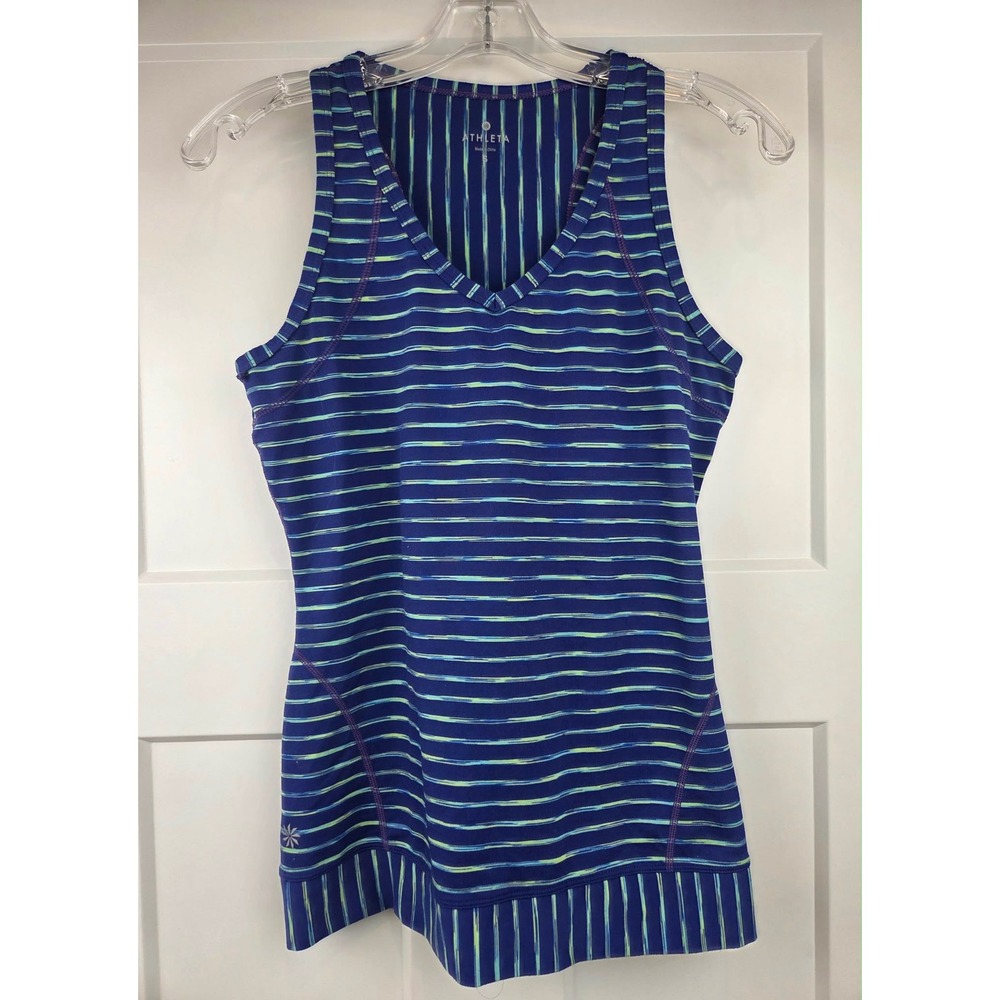 Athleta Striped V Neck Tank Top Racerback Blue Womens‎ Size Small